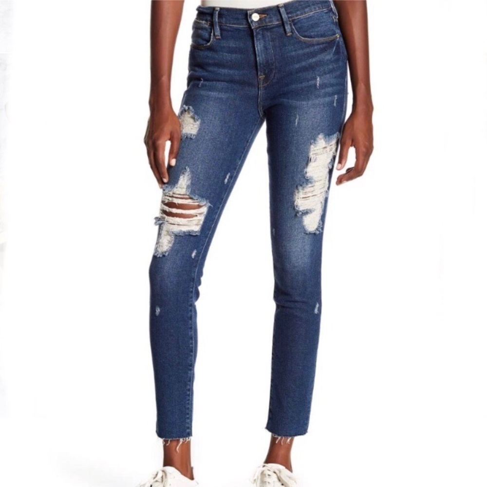 Frame Le High Skinny Raw Hem Distressed Jeans 28. B8